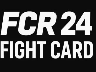 Officiell grafik med texten 'FCR 24 Fight Card' i vitt mot svart bakgrund.