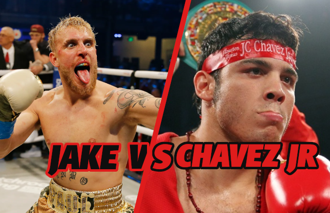Jake Paul och Julio Cesar Chavez Jr poserar inför sin kommande boxningsmatch den 28 juni.